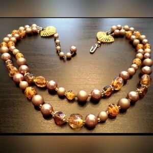 VINTAGE ESTATE SIGNED JAPAN GLASS DBL STRAND 17.5" NECKLACE